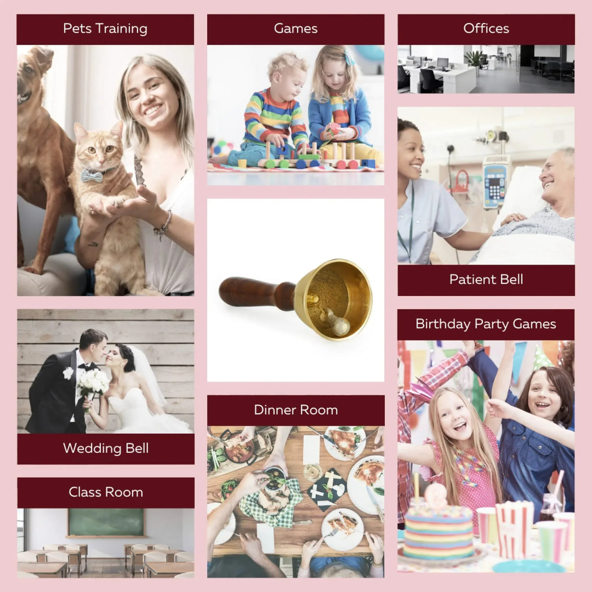 Solid Brass Bell Hand Call Bell for School Teacher Indian Weddings Christmas Pooja Room Temple Handheld Extra Loud Prayer Bells with Wooden Handle - Perfect for any Occasion - LoveNspire