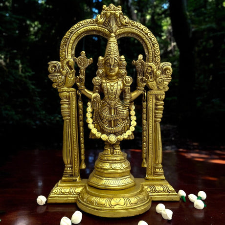 Ornate golden Hindu deity statue suitable for Pooja room and home decor