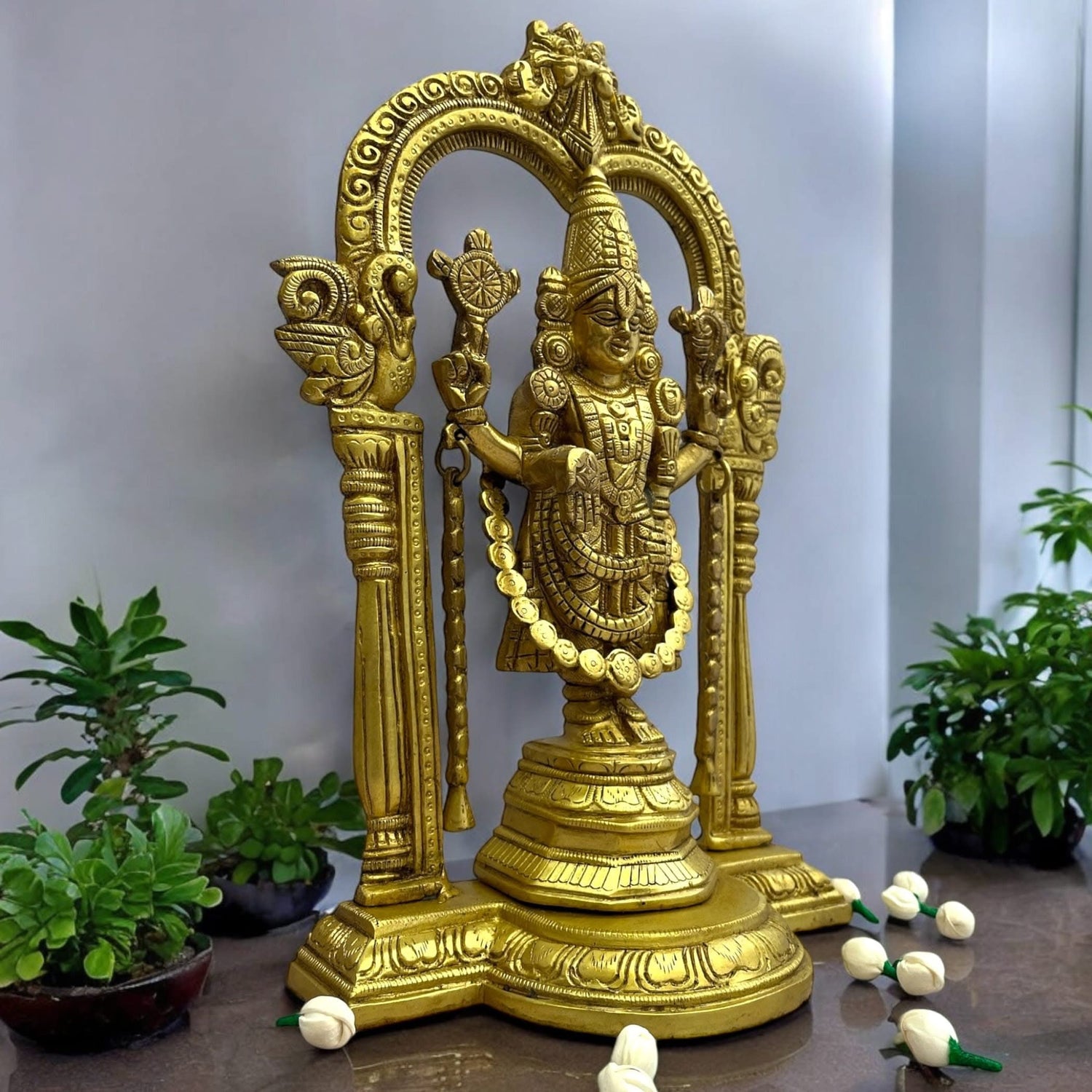 Golden Hindu deity statue of Lord Vishnu for home altar and religious decor