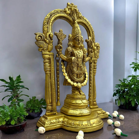 Golden Hindu deity statue of Lord Vishnu for home altar and religious decor