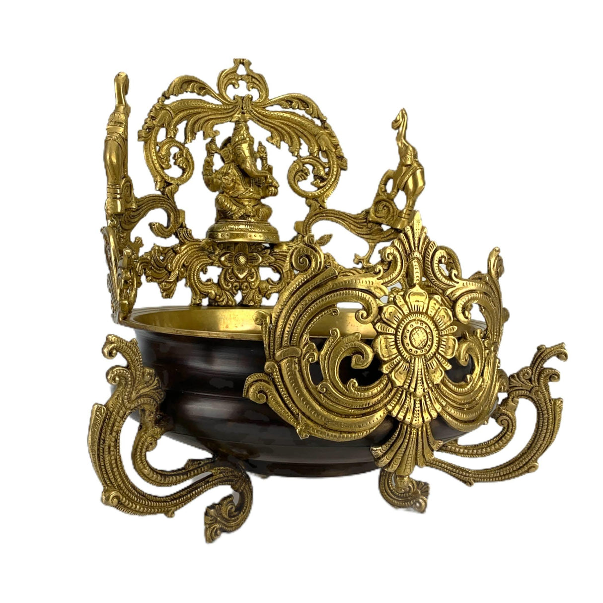 Brass Urli Bowl 15.25 Inch Indian Ethnic Ganesha Urli Bowls for Floating Flowers Tea Light Candles Home Temple Office Table Pooja Room Decor Diwali Decoration Showpiece Housewarming Gift - LoveNspire