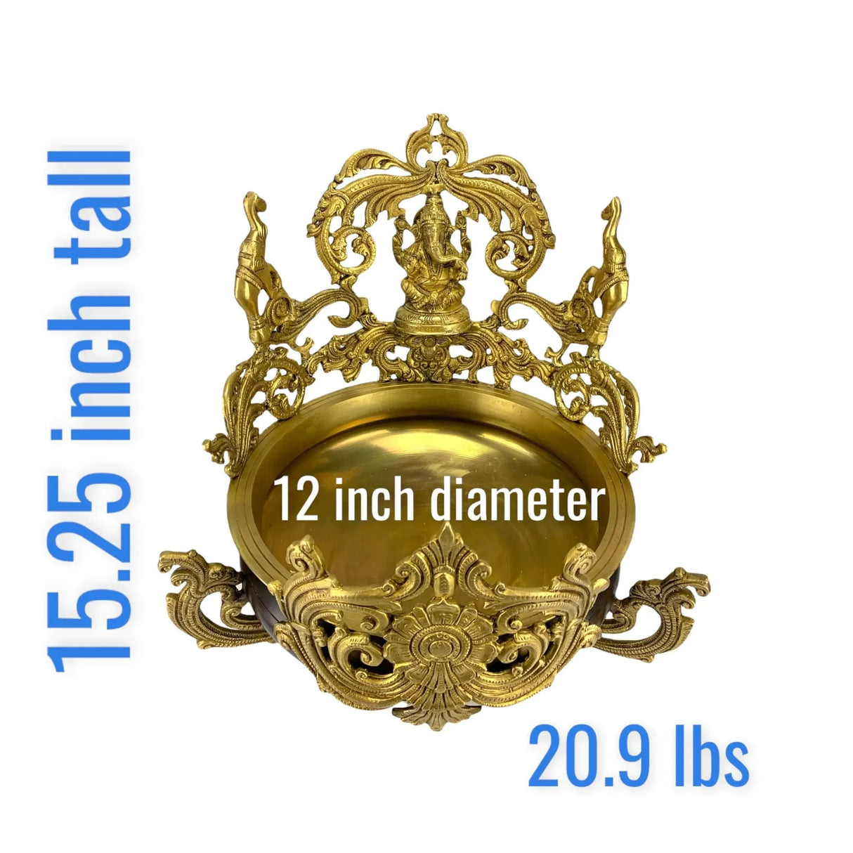 Brass Urli Bowl 15.25 Inch Indian Ethnic Ganesha Urli Bowls for Floating Flowers Tea Light Candles Home Temple Office Table Pooja Room Decor Diwali Decoration Showpiece Housewarming Gift - LoveNspire