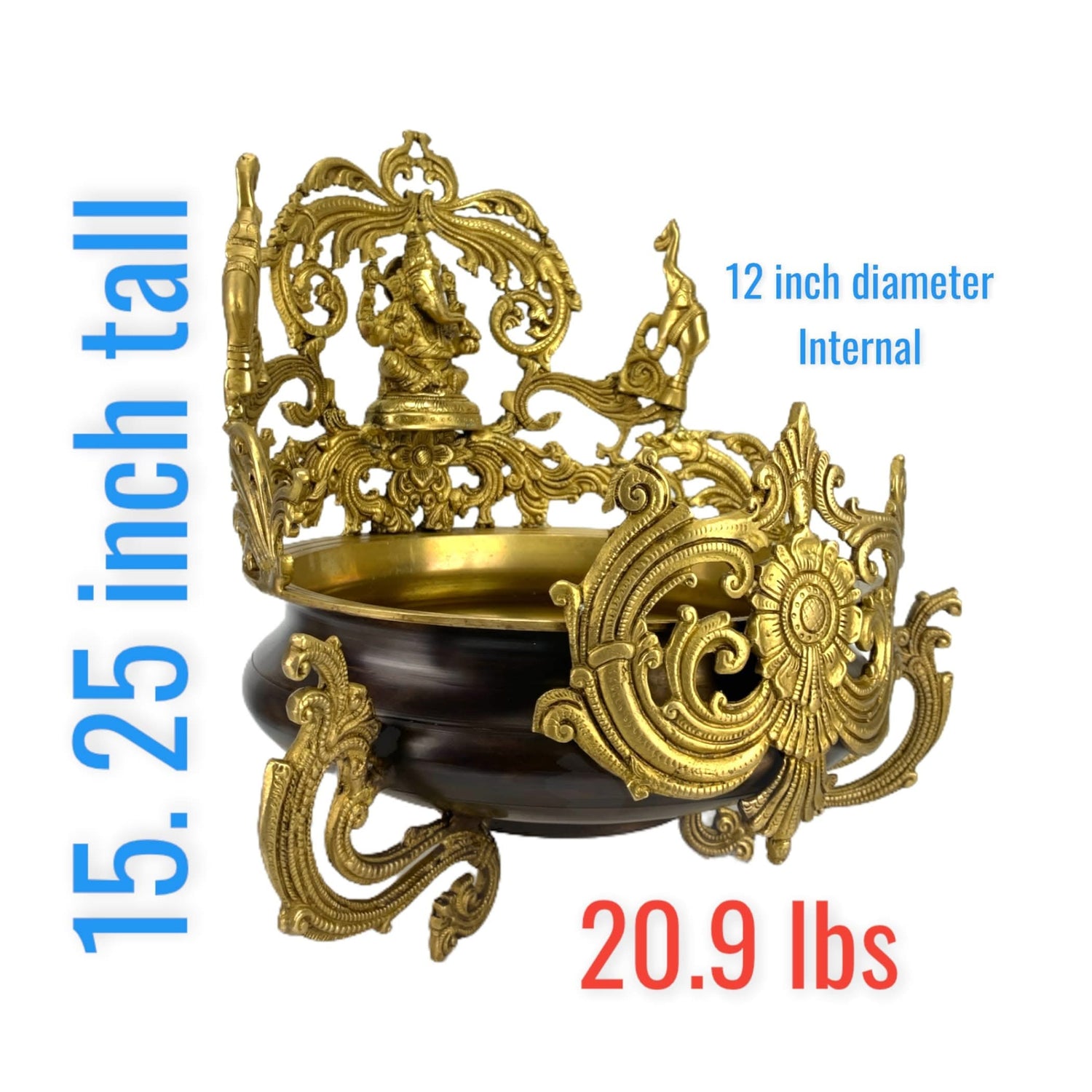 Brass Urli Bowl 15.25 Inch Indian Ethnic Ganesha Urli Bowls for Floating Flowers Tea Light Candles Home Temple Office Table Pooja Room Decor Diwali Decoration Showpiece Housewarming Gift - LoveNspire