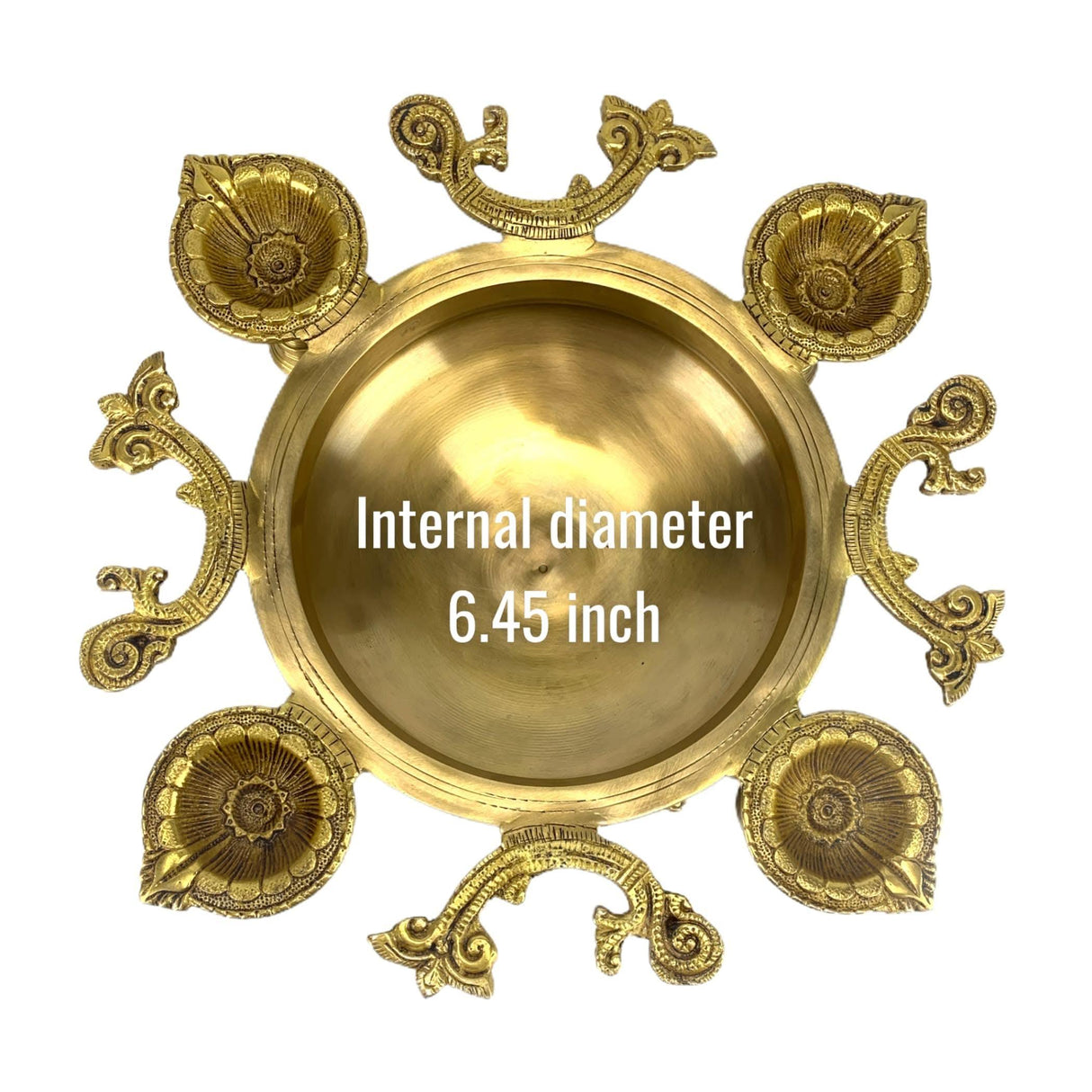 LOVENSPIRE Brass Urli Bowl with Diya Bells 13" Flower Decorative Urli Bowls for Floating Flowers Tea Light Candles Home Office Table Diwali Decor Indian Ethnic Showpiece (4 Diya) - LoveNspire