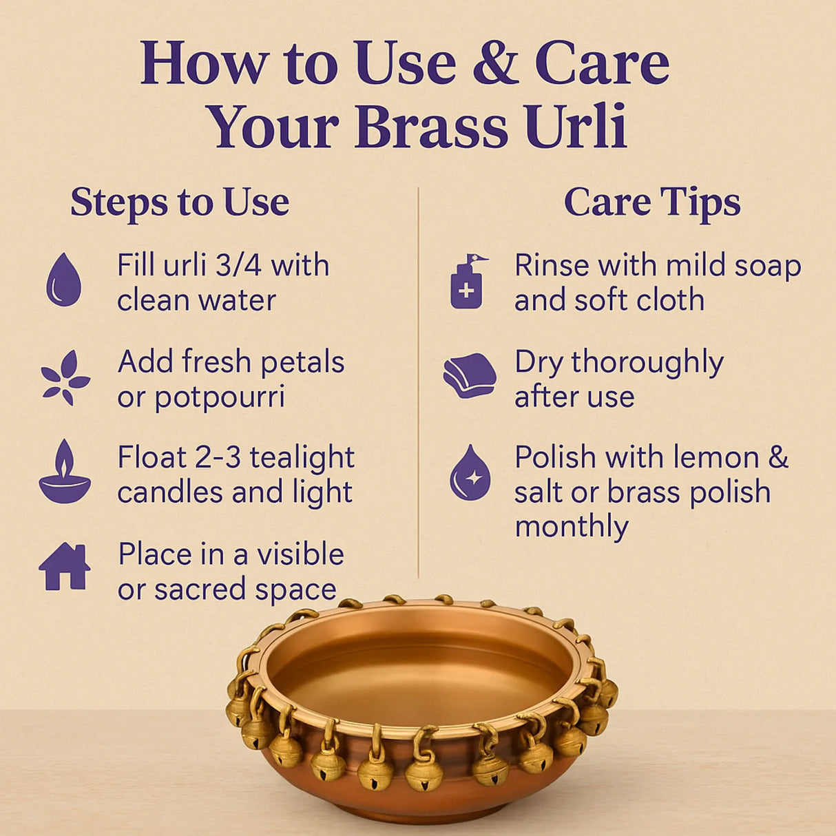 LOVENSPIRE Brass Urli Bowl with Ghungroo 2.7 Inch Indian Ethnic Urli Bowls for Floating Flowers Tea Light Candles Home Office Pooja Room Diwali Decor Showpiece Housewarming Gift - LoveNspire