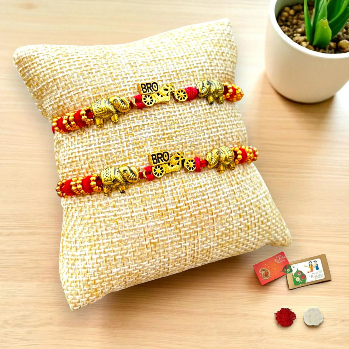 2CT Bro Designer Rakhi for Brother Bhaiya Bhabhi Traditional Handmade Rakhi Set Roli Chawal, Greeting Card Rakshabandhan Rakhi Hamper Gift for Brother - LoveNspire