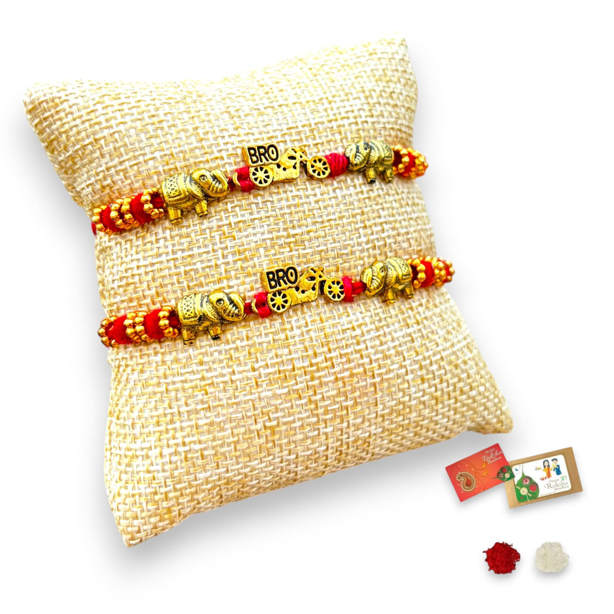 2CT Bro Designer Rakhi for Brother Bhaiya Bhabhi Traditional Handmade Rakhi Set Roli Chawal, Greeting Card Rakshabandhan Rakhi Hamper Gift for Brother - LoveNspire