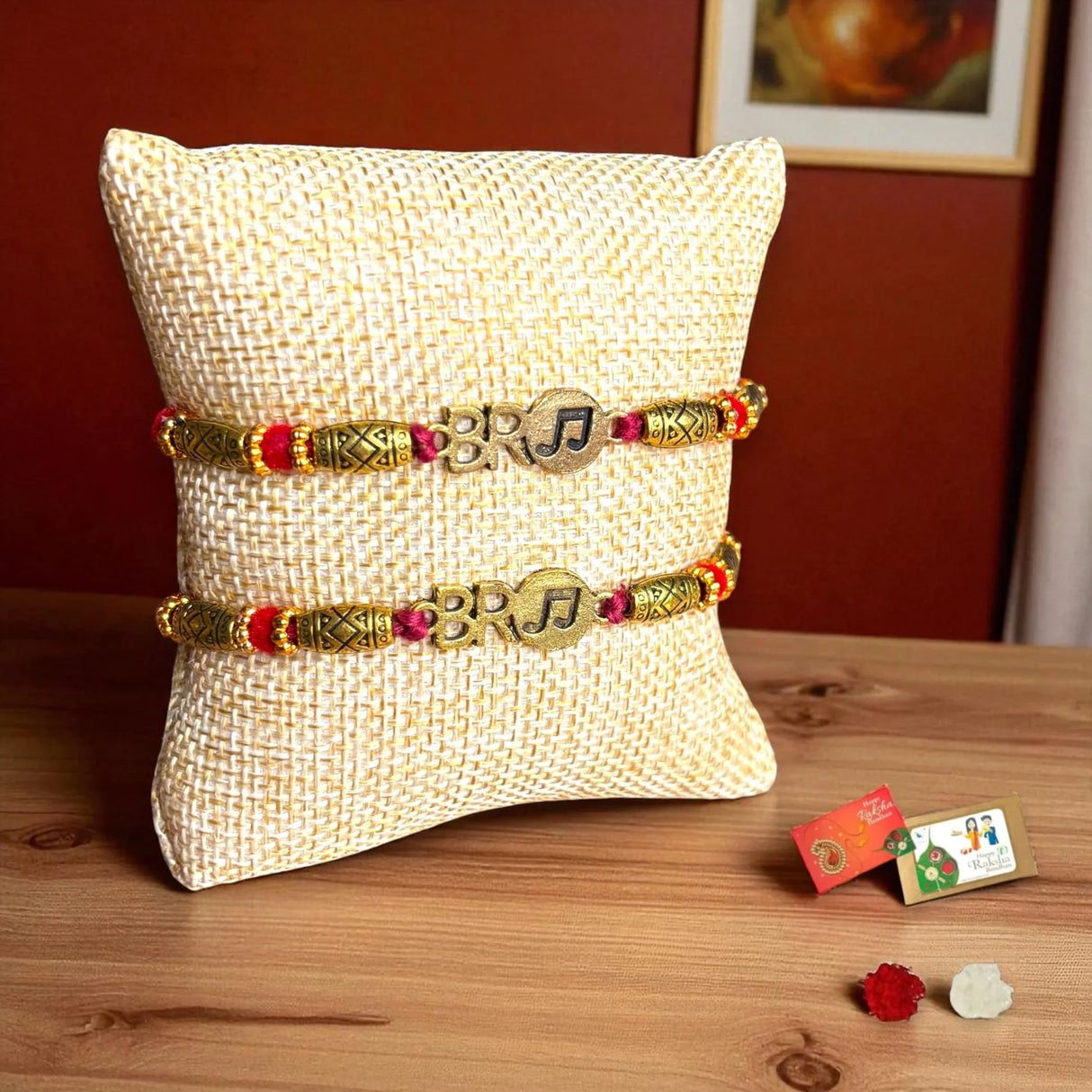 2CT Bro Designer Rakhi for Brother Bhaiya Bhabhi Traditional Handmade Rakhi Set Roli Chawal, Greeting Card Rakshabandhan Rakhi Hamper Gift for Brother - LoveNspire