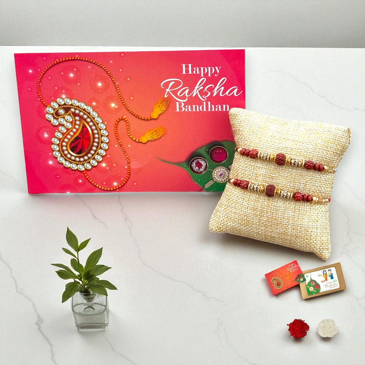 2CT Rakhi for Brother Rudraksha Rakhi Raksha Bandha Gift for your Brother Traditional Handmade Rudraksh Beads Rakhi Bracelet for Brother, Sister Bhabhi - LoveNspire