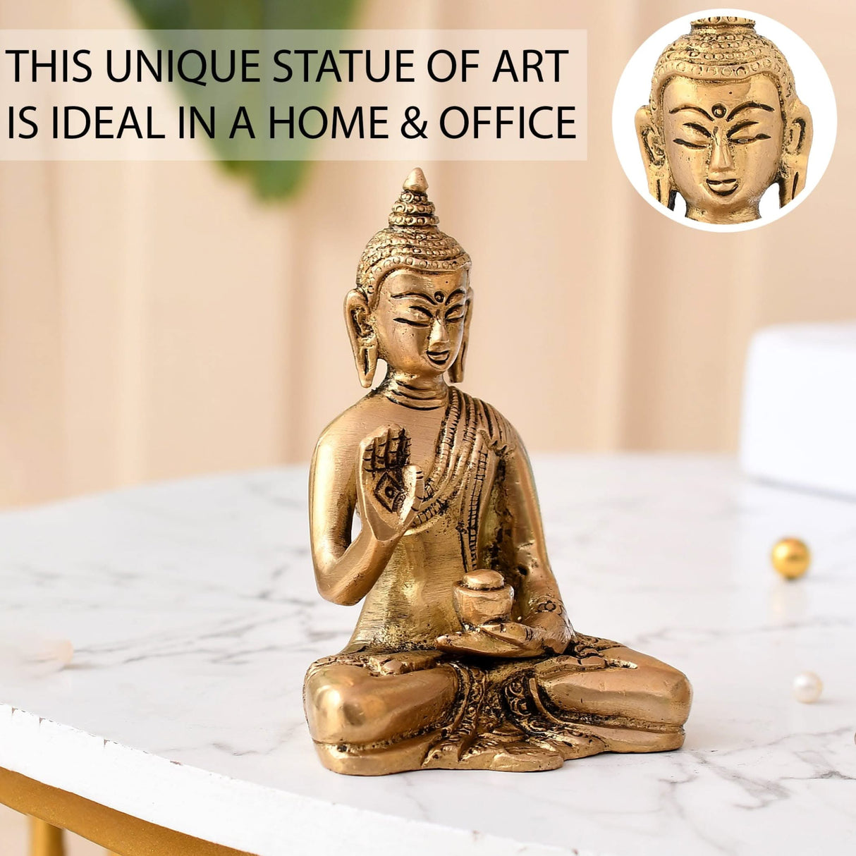 Buddha Statue 4 Inch Brass Buddha Idol Sculpture for Home Living Room Zen Decor - Perfect Gift for Spiritual Meditation Shrine - LoveNspire