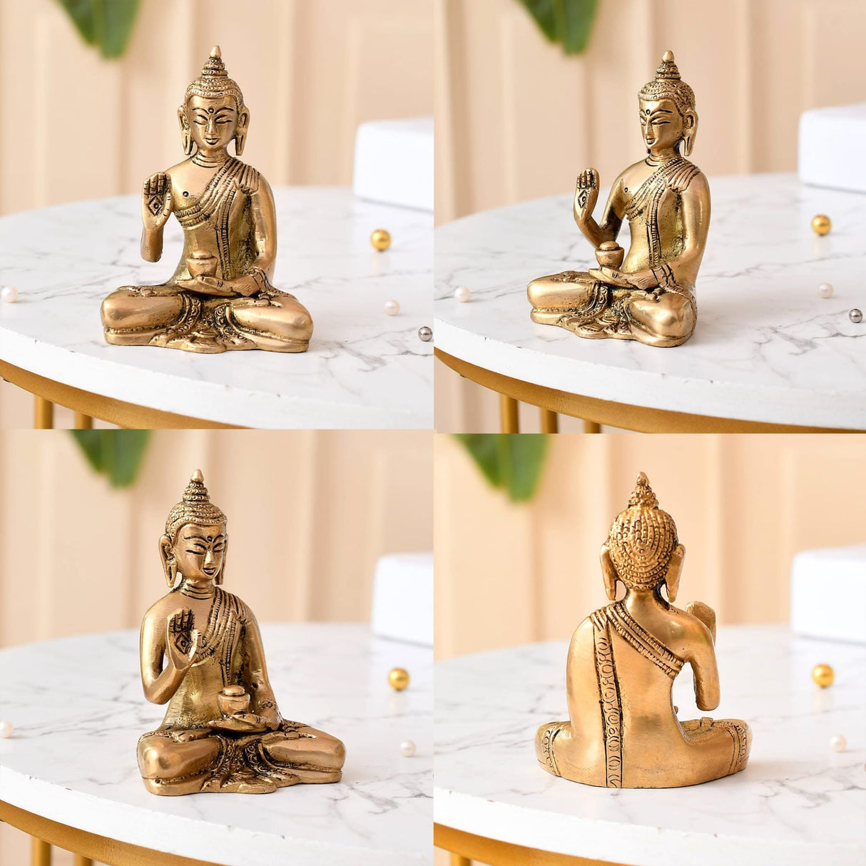 Buddha Statue 4 Inch Brass Buddha Idol Sculpture for Home Living Room Zen Decor - Perfect Gift for Spiritual Meditation Shrine - LoveNspire