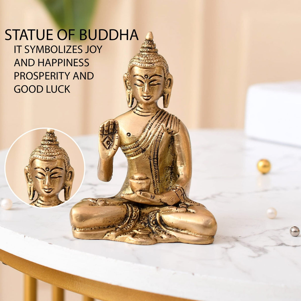 Buddha Statue 4 Inch Brass Buddha Idol Sculpture for Home Living Room Zen Decor - Perfect Gift for Spiritual Meditation Shrine - LoveNspire
