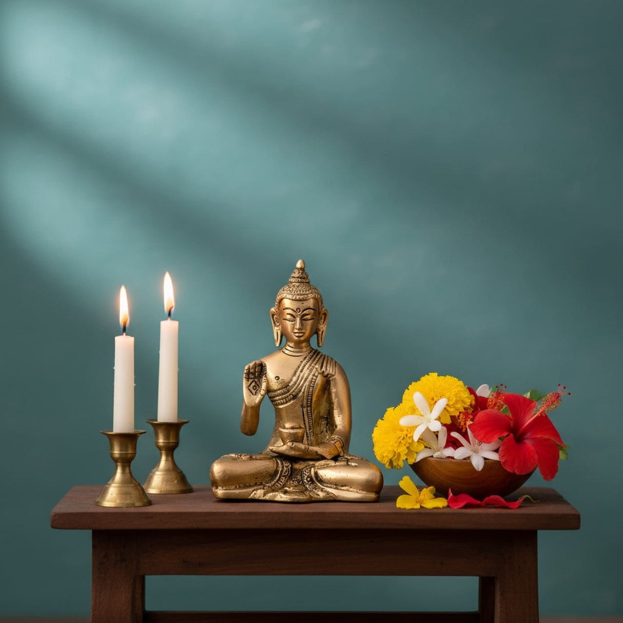 Brass Buddha statue in meditative pose for home decor and spiritual meditation practices