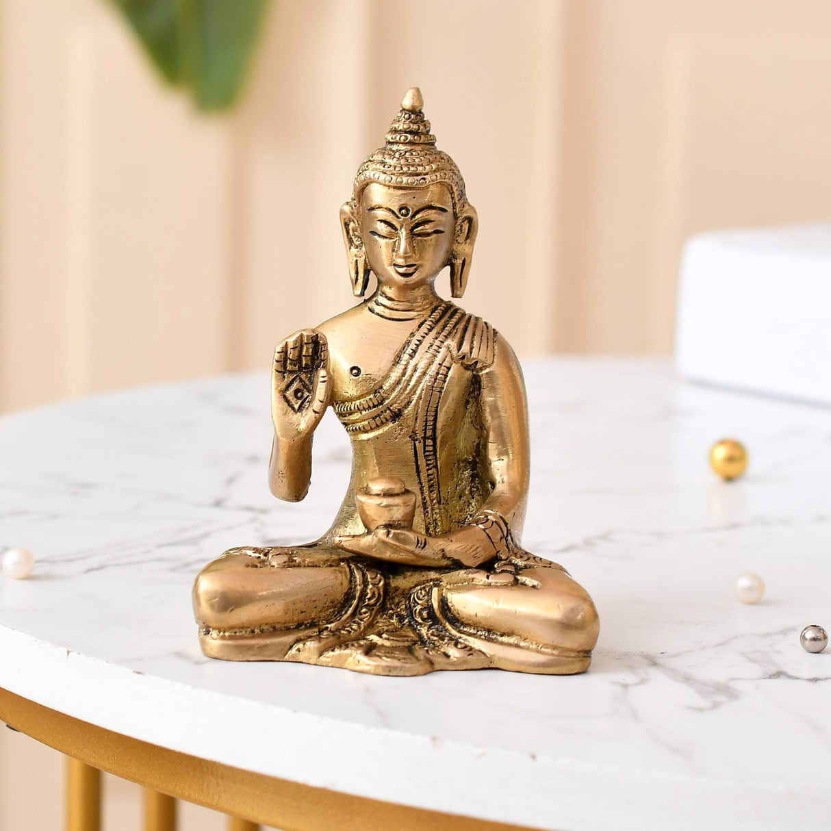 Buddha Statue 4 Inch Brass Buddha Idol Sculpture for Home Living Room Zen Decor - Perfect Gift for Spiritual Meditation Shrine - LoveNspire