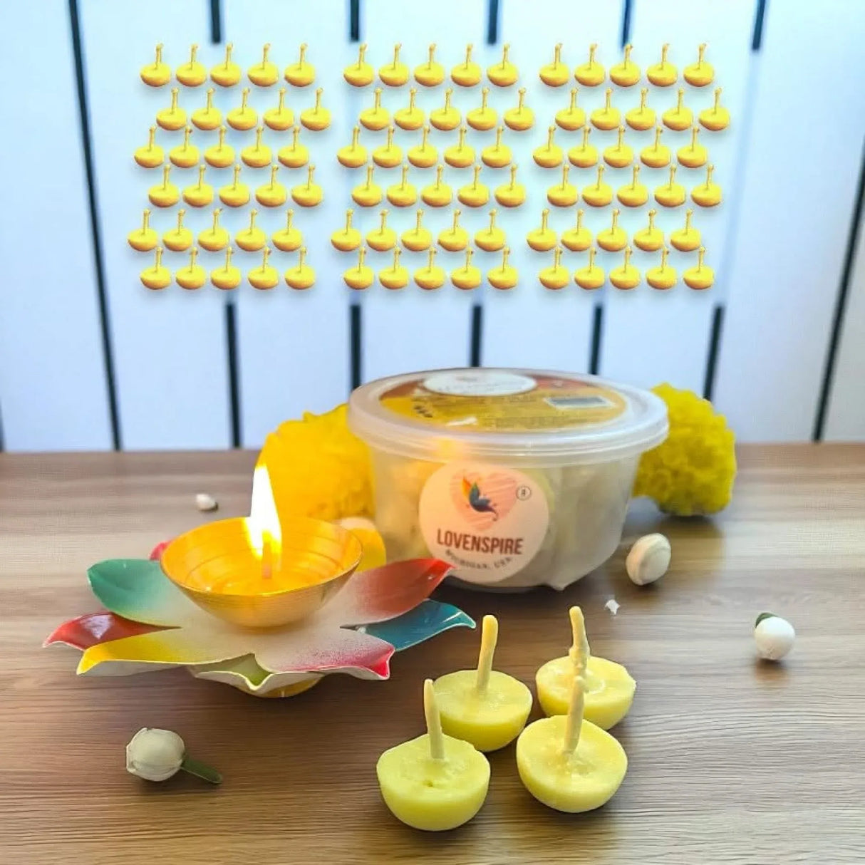 Pure Cow Ghee Wicks for Pooja Buffalo Diya Batti 35 Min Burning Time Butter Cotton Wick for Home Temple Pujan Readymade Wax Free Ghee Diya Jyot Diwali Wick Housewarming Return Gifts - LoveNspire