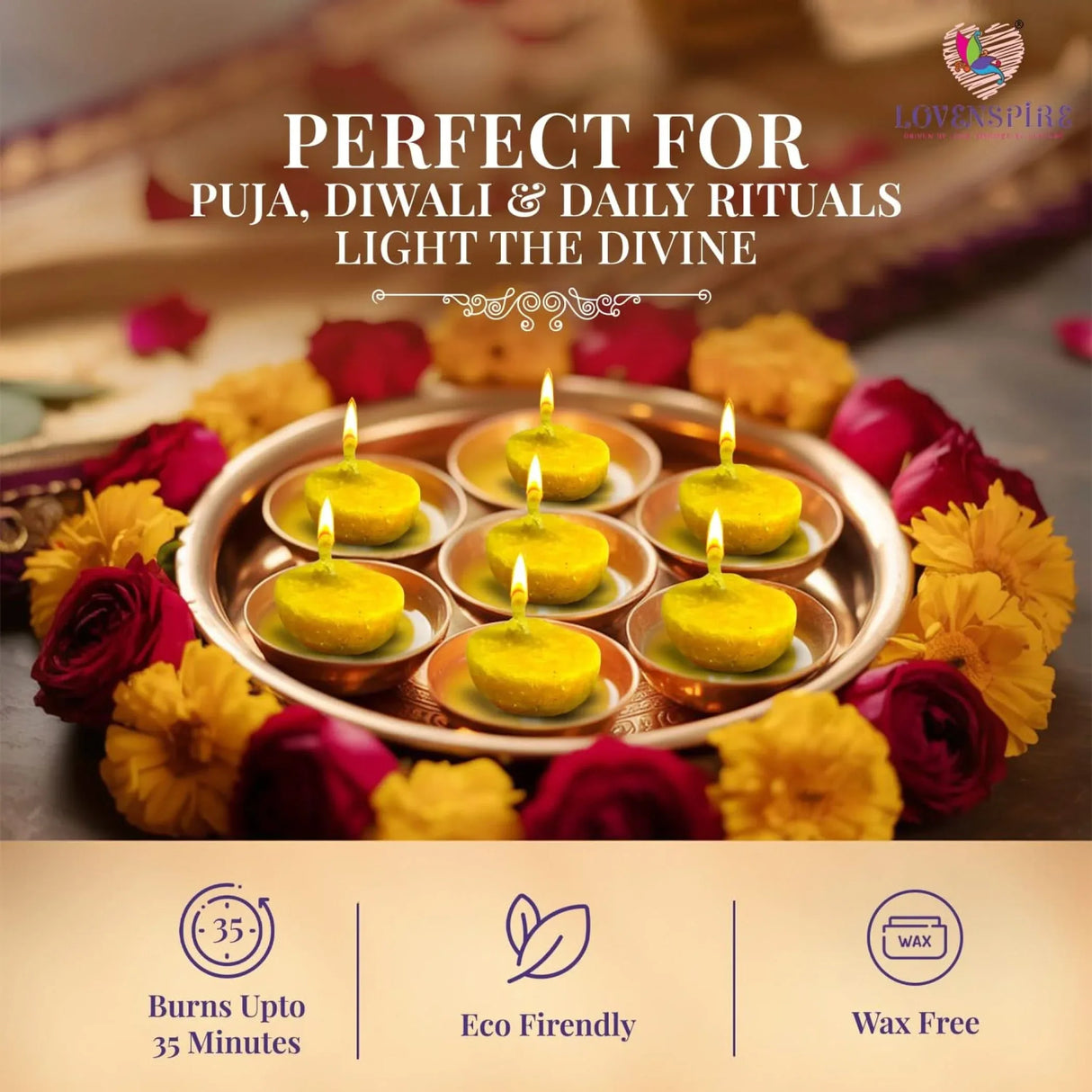 Pure Cow Ghee Wicks for Pooja Buffalo Diya Batti 35 Min Burning Time Butter Cotton Wick for Home Temple Pujan Readymade Wax Free Ghee Diya Jyot Diwali Wick Housewarming Return Gifts - LoveNspire