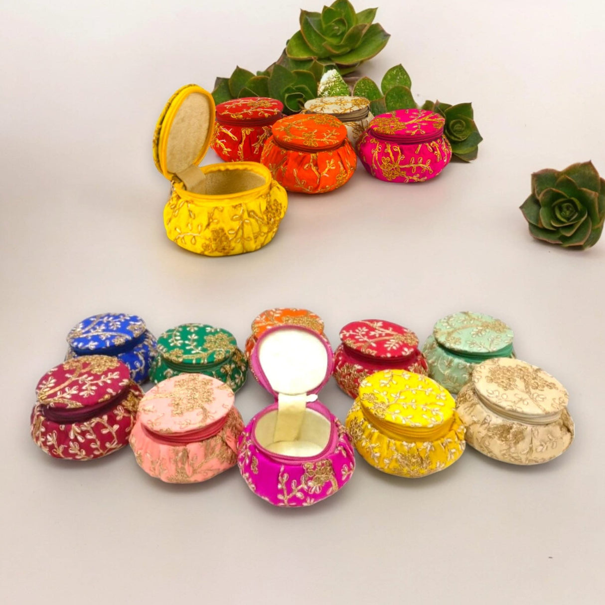 Embroidery Matki Shape Bangle Box Organizer Bulk Assorted Bangle Jewelry Storage Boxes Beautiful Bangle Case Indian Wedding Favor Bridesmaid Gift - Travel Essential Accessories for Women - LoveNspire