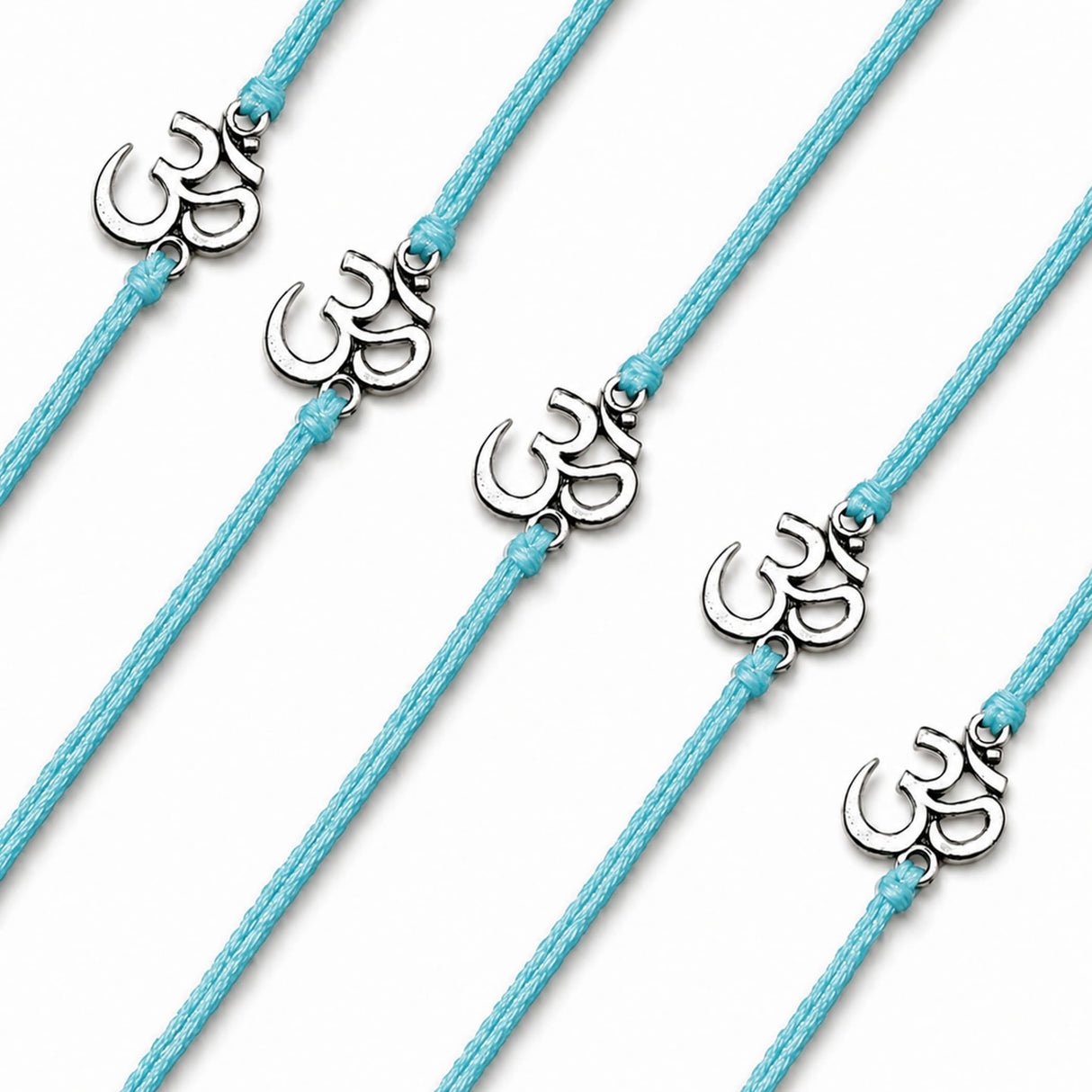 Turquoise cord bracelets with silver-toned om charms bulk om rakhi traditional raksha bandhan jewelry gift