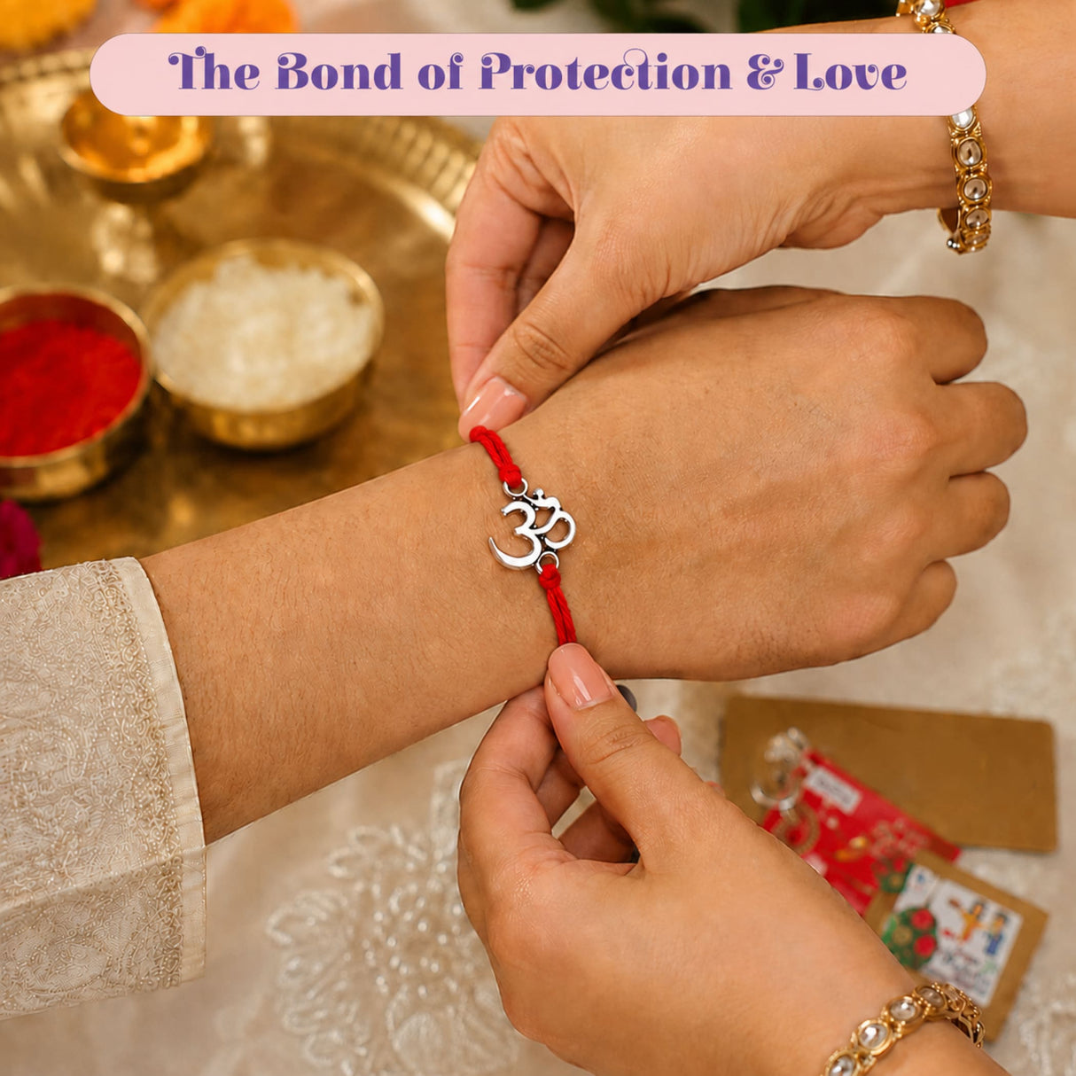 Red cord rakhi with silver om symbol charm bulk om rakhi for bhaiya and bhabhi traditional protection gift