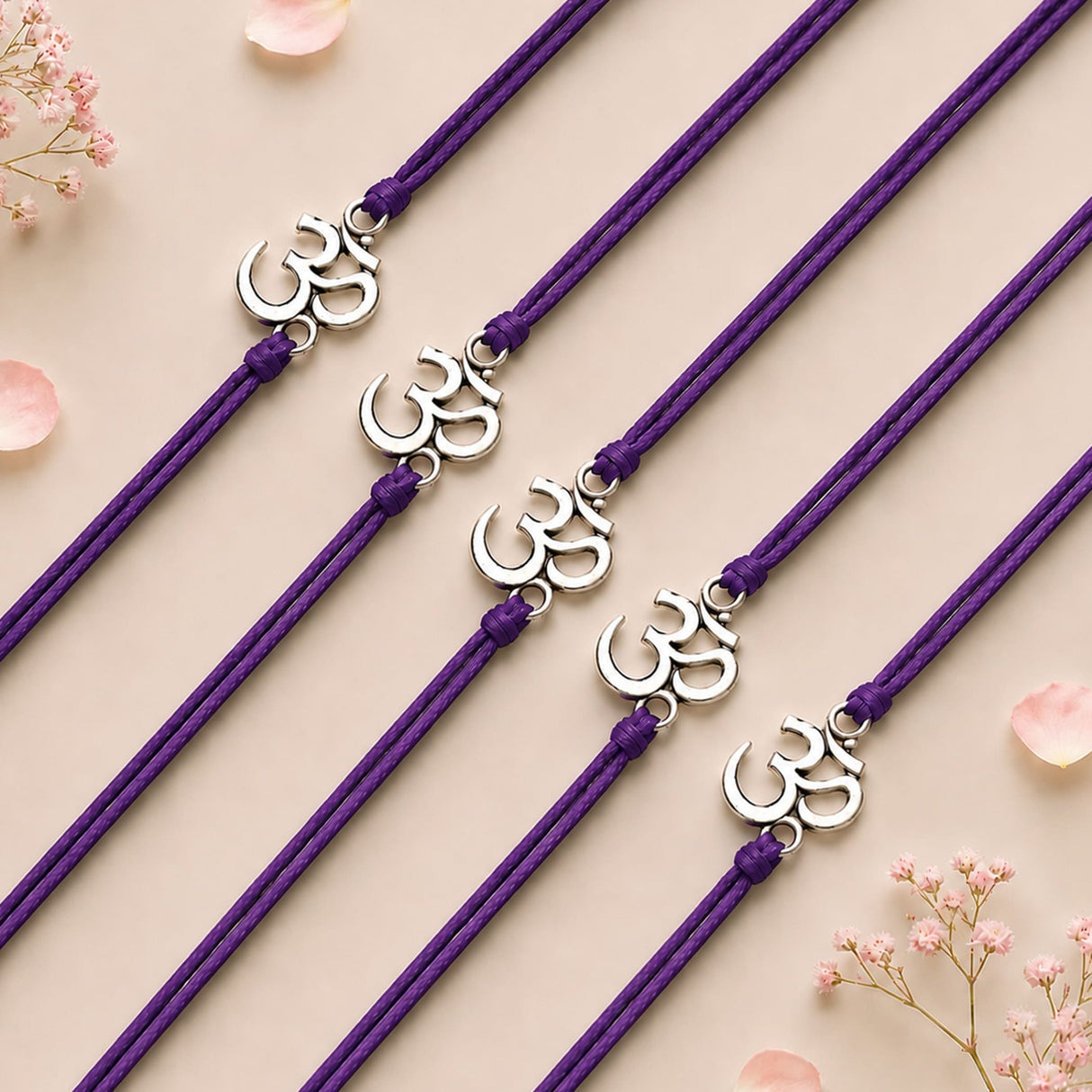 Purple cord bracelets with silver om symbol charms bulk om rakhi for bhaiya and bhabhi traditional protection gift