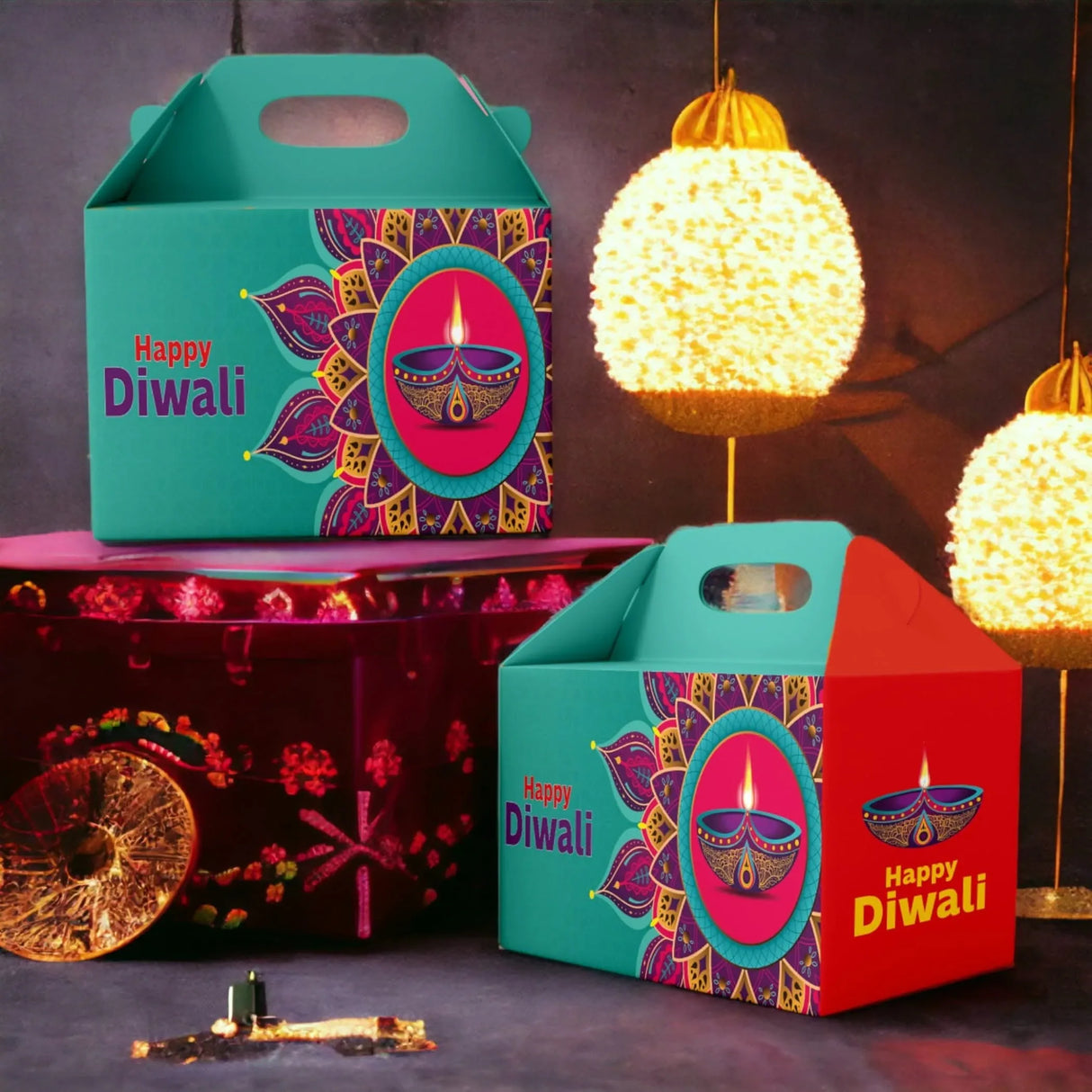 Bulk Diwali Gable Boxes, Happy Diwali Gift Box, Diwali Gifts, Diwali Favors, Diwali Gift Ideas, Diwali Gift Hamper, Diwali Gift Packaging, Diwali Sweet Boxes, Diwali Treat Boxes - LoveNspire