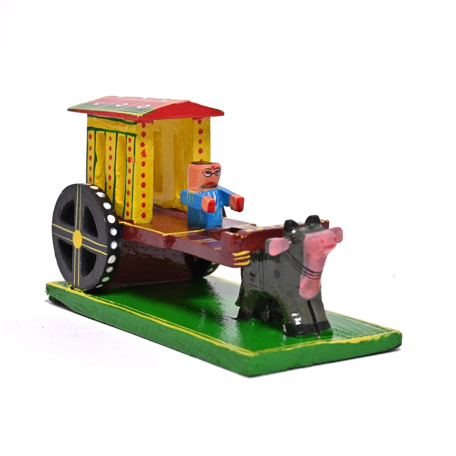 Colorful wooden bullock cart toy for Indian handcrafted Golu home decor display