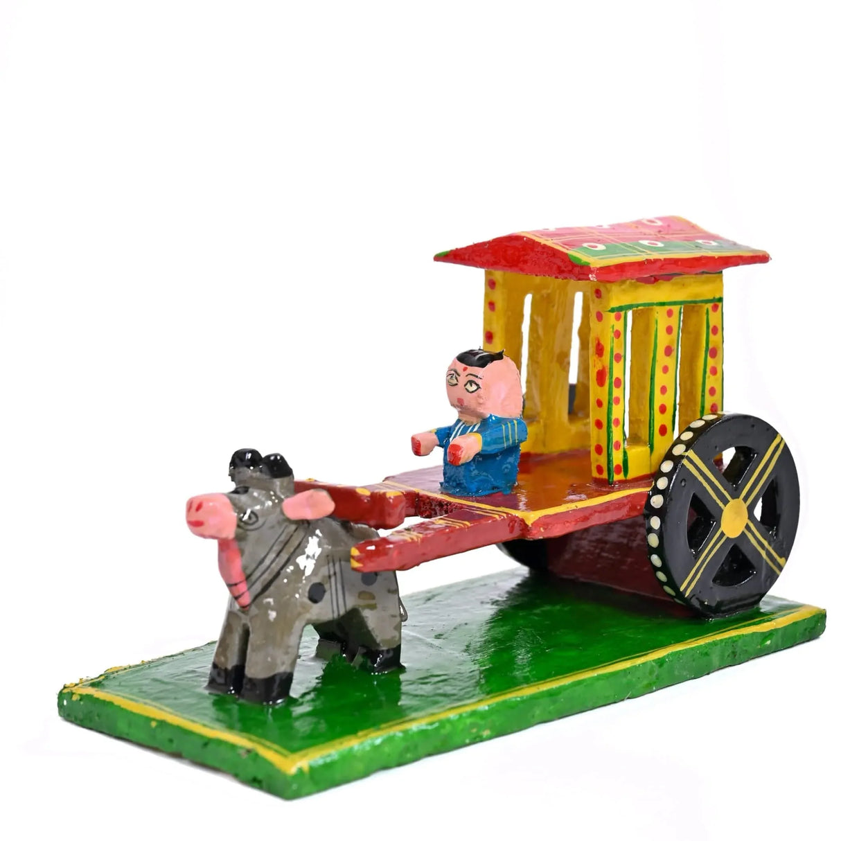 Indian Wooden Bullock Cart Decor Kondapalli Hand Painted Golu Decoration Showpiece for Home Living Room Shelf Display Table Decor Gifting Item - LoveNspire