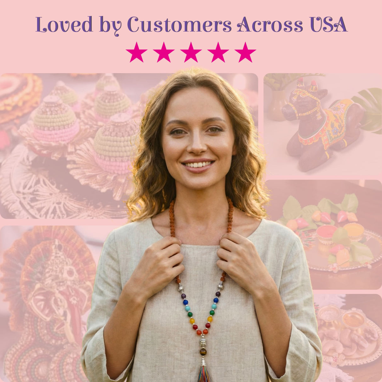 LOVENSPIRE 108 7 chakra rudraksha mala beads necklace with tassel
