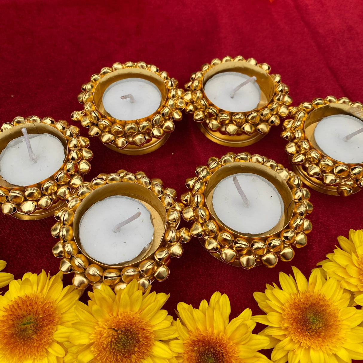 Candle Holder 4 Pieces Tealight Candle Holder Stand Ghungroo Diwali Diya Holders for Indian Festival Decorations Lighting Accessories Navratri Wedding Pooja Home New Year Boho Decor - LoveNspire