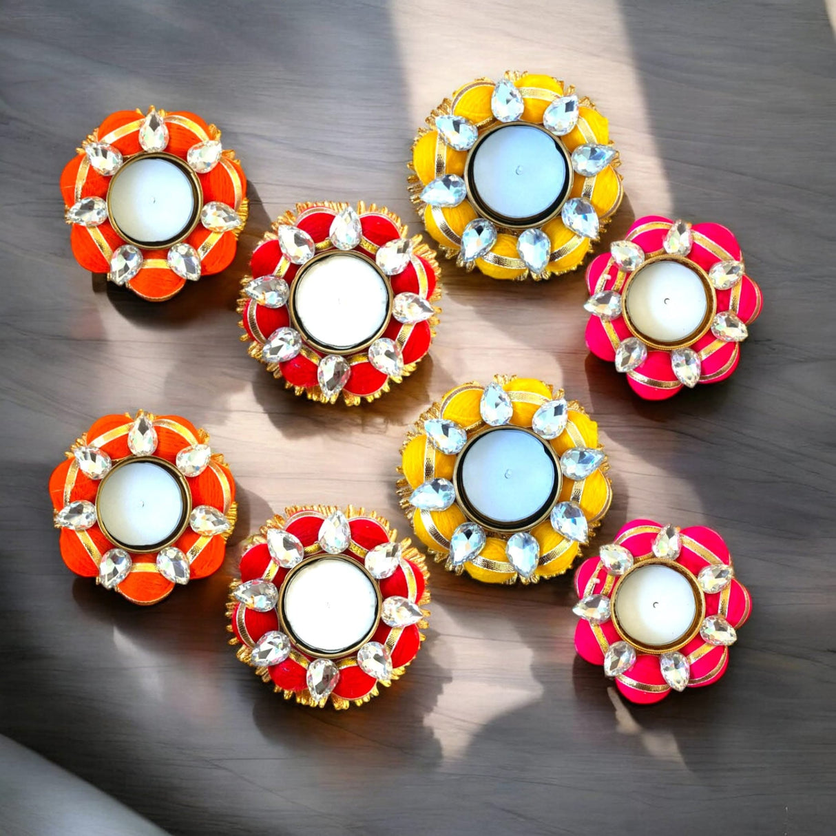 Colorful jeweled Indian tealight candle holders for table decor and festive occasions