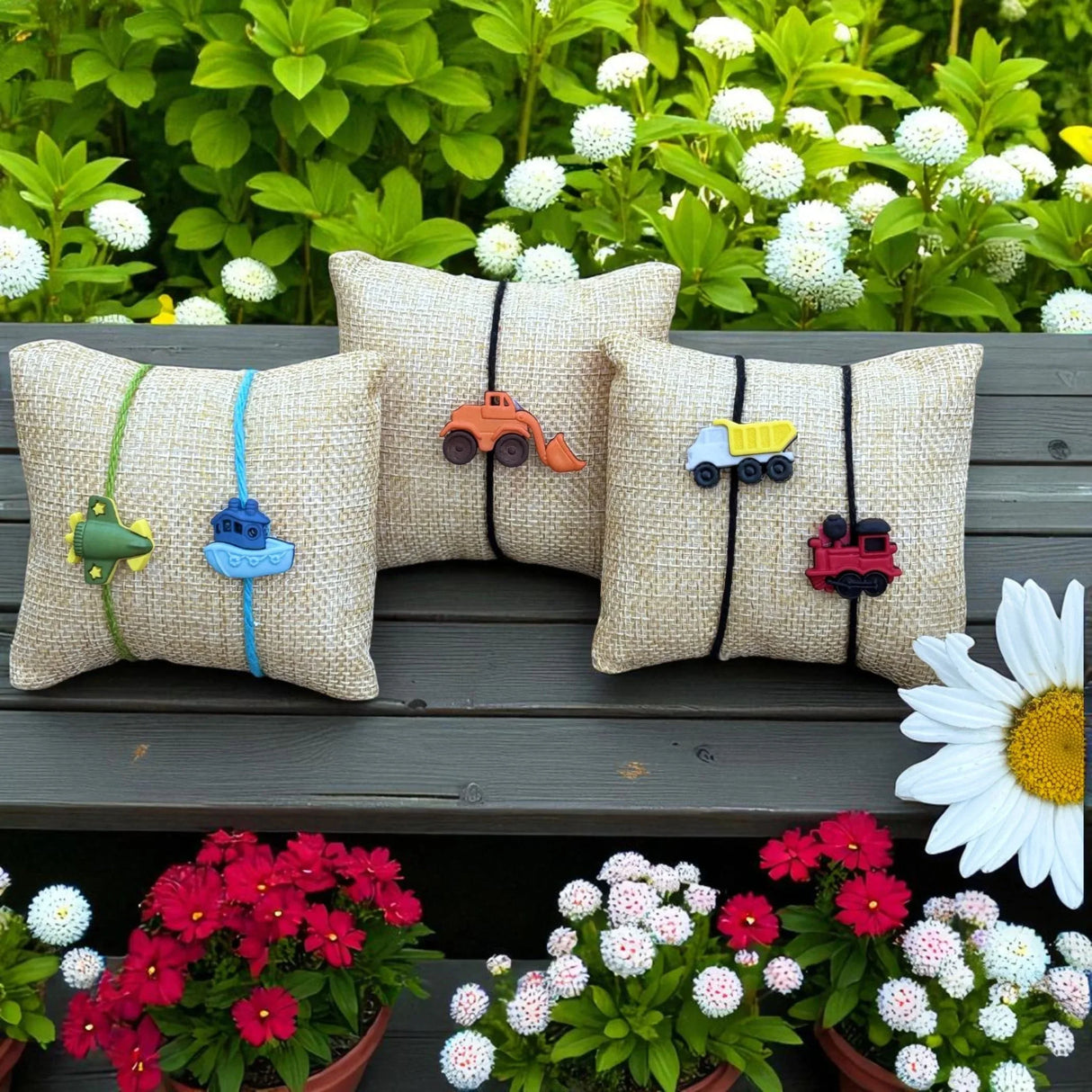 Cartoon Rakhi for Brother with Greeting Card Fun Airplane, Boat, and Train Design Thread for Bhai Colorful Raksha Bandhan Rakhi Combo for Bahiya - Cute Rakhi for Rakshabandha - LoveNspire