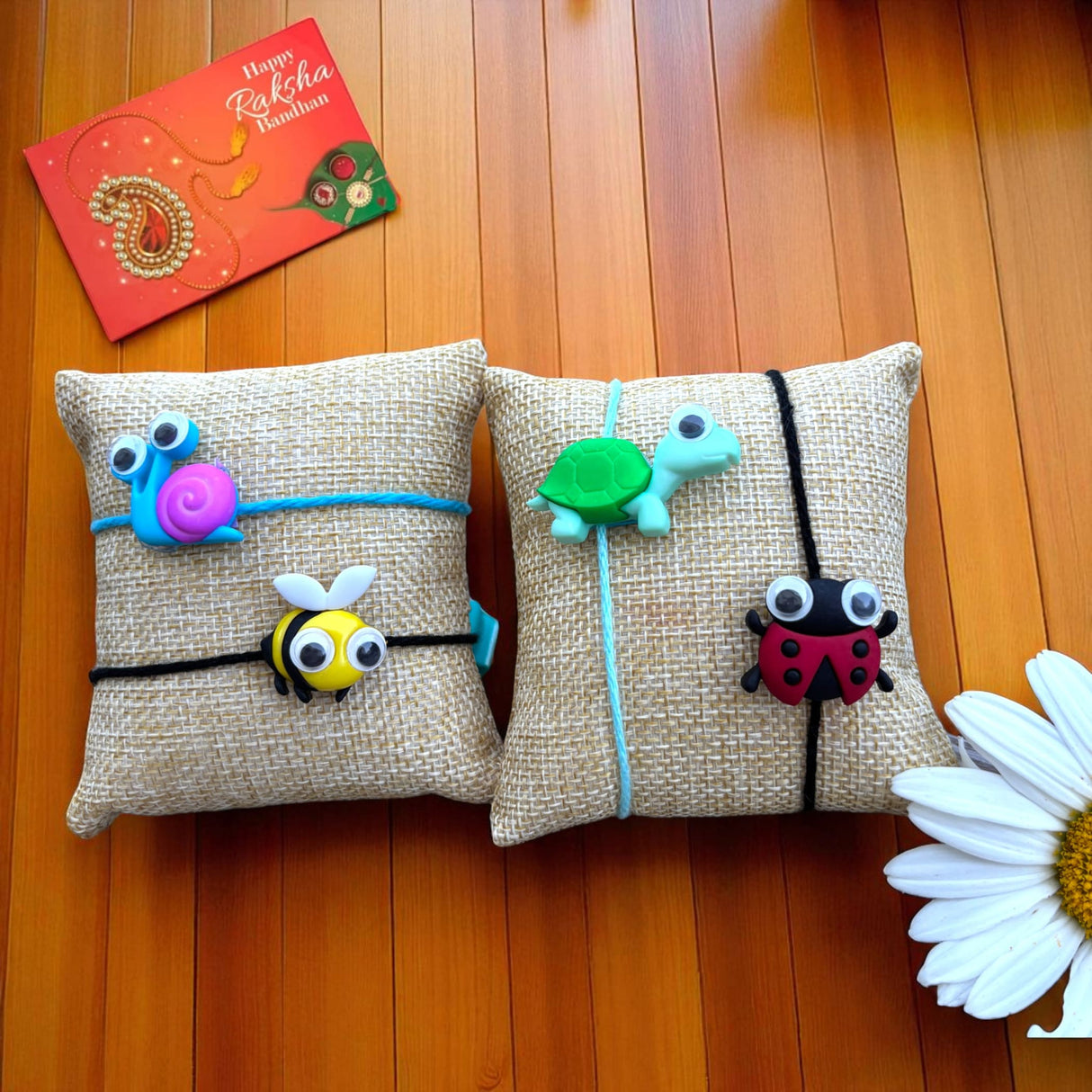 Cute Cartoon Rakhi with Happy Rakhi Greeting Card – Featuring Adorable Frog, Snail, Turtle, and Ladybug Designs – Perfect Rakhi for Brother Raksha Bandhan Bracelets - LoveNspire