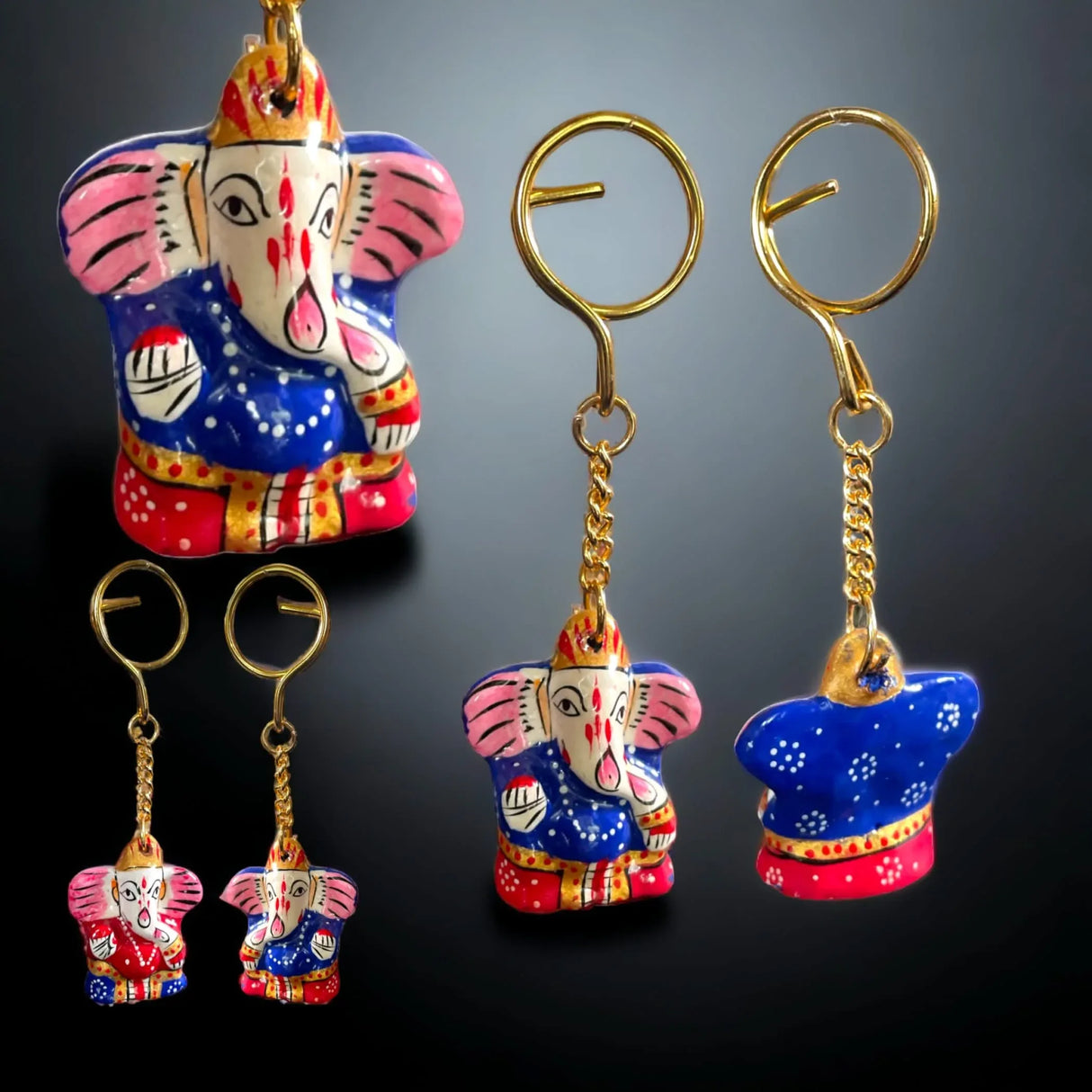 Handmade Ceramic Ganesha Keychain Amulet Keyring Door Car Key Chains Good Luck Charms Key Holder Housewarming Gift - LoveNspire