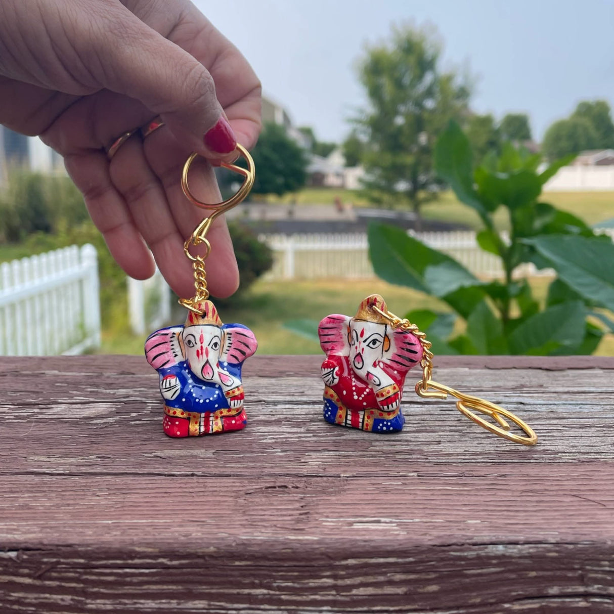 Handmade Ceramic Ganesha Keychain Amulet Keyring Door Car Key Chains Good Luck Charms Key Holder Housewarming Gift - LoveNspire