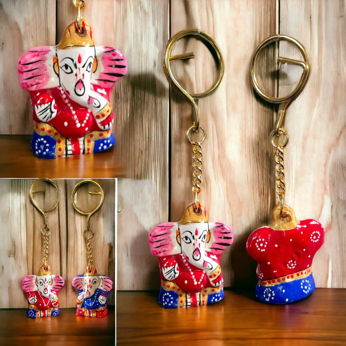 Handmade Ceramic Ganesha Keychain Amulet Keyring Door Car Key Chains Good Luck Charms Key Holder Housewarming Gift - LoveNspire