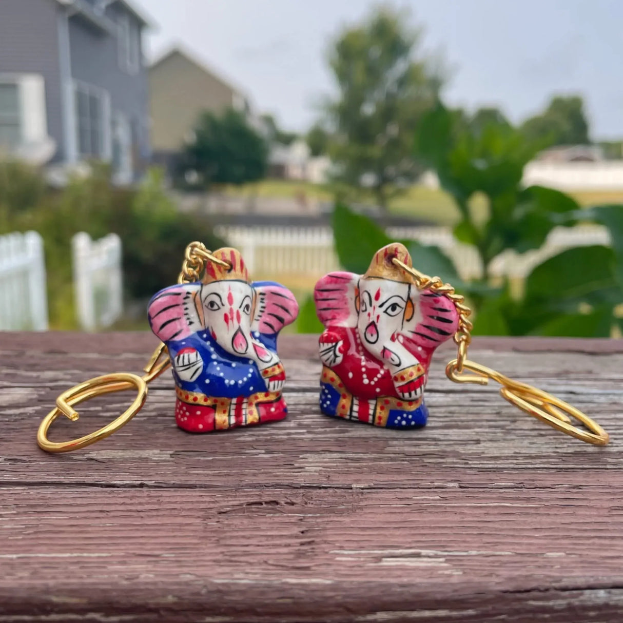 Handmade Ceramic Ganesha Keychain Amulet Keyring Door Car Key Chains Good Luck Charms Key Holder Housewarming Gift - LoveNspire
