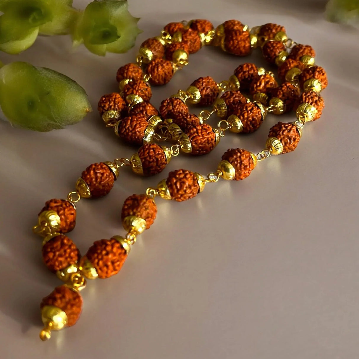 Certified Rudraksha Mala 5 Face (panchmukhi) Authentic Genuine Rudraksh Beads Rosary Japa Mala Bead Necklace Puja Prayer Meditation Beads Gold/silver Plated Mala for Men Women (1 Pcs) - LoveNspire
