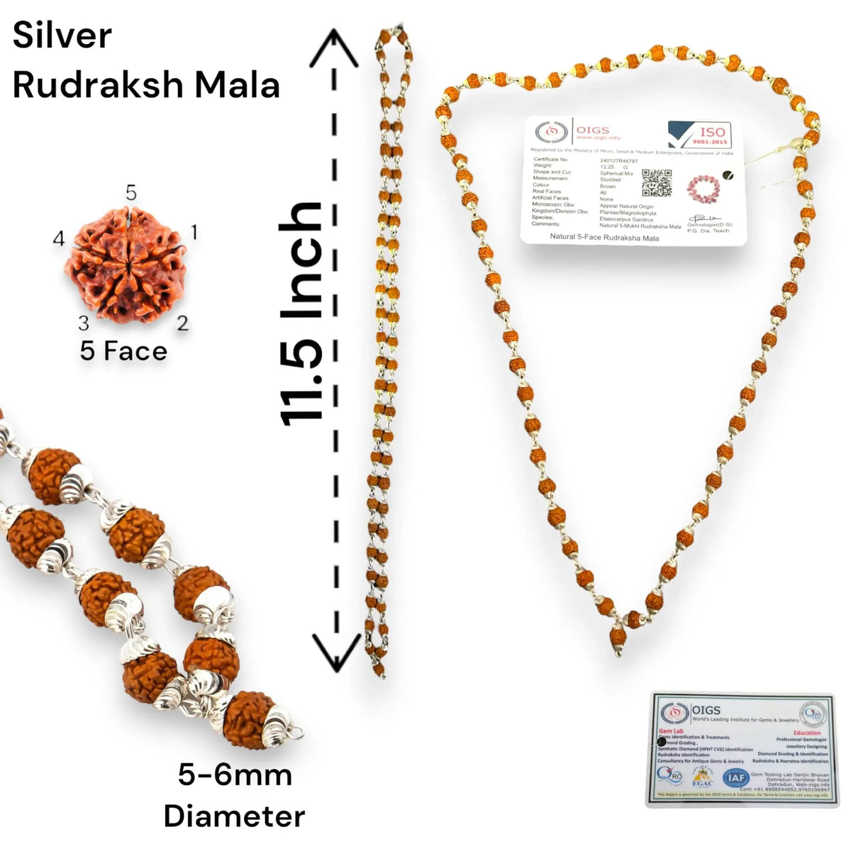 Certified Rudraksha Mala 5 Face (panchmukhi) Authentic Genuine Rudraksh Beads Rosary Japa Mala Bead Necklace Puja Prayer Meditation Beads Gold/silver Plated Mala for Men Women (1 Pcs) - LoveNspire