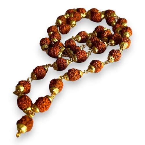 Certified Rudraksha Mala 5 Face (panchmukhi) Authentic Genuine Rudraksh Beads Rosary Japa Mala Bead Necklace Puja Prayer Meditation Beads Gold/silver Plated Mala for Men Women (1 Pcs) - LoveNspire