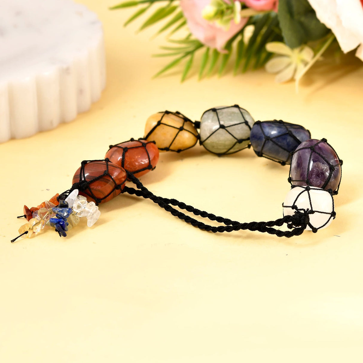 Colorful chakra stone bracelet for meditation, healing, and spiritual decoration