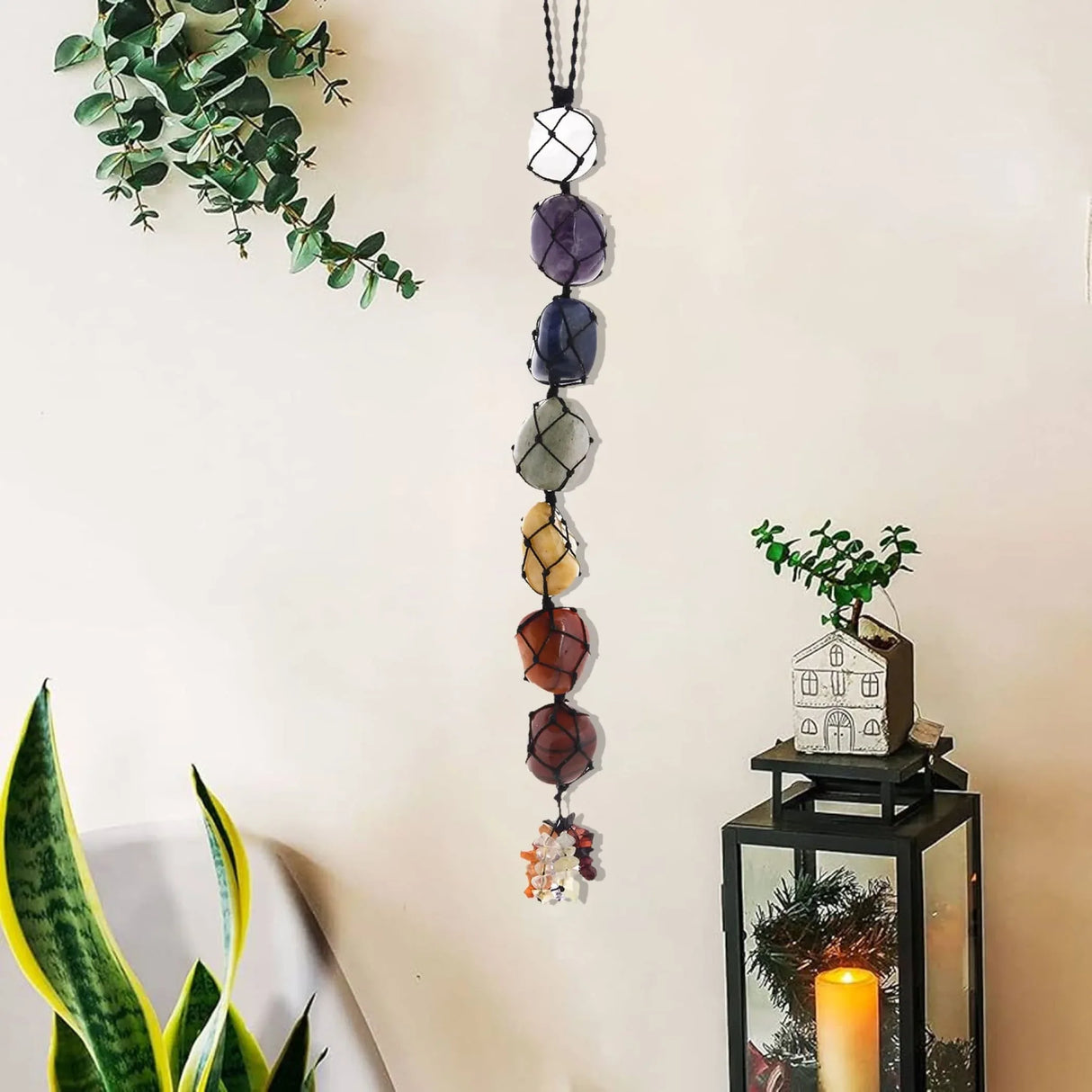 7 Chakra Hanger Car Hanging Ornament Tumbled Gemstones Reiki Healing Crystals Tassel Wall Hanging Meditation Yoga Feng Shui Chakras Spiritual Gift Goodluck Charm - Office Kitchen Home Decor - LoveNspire