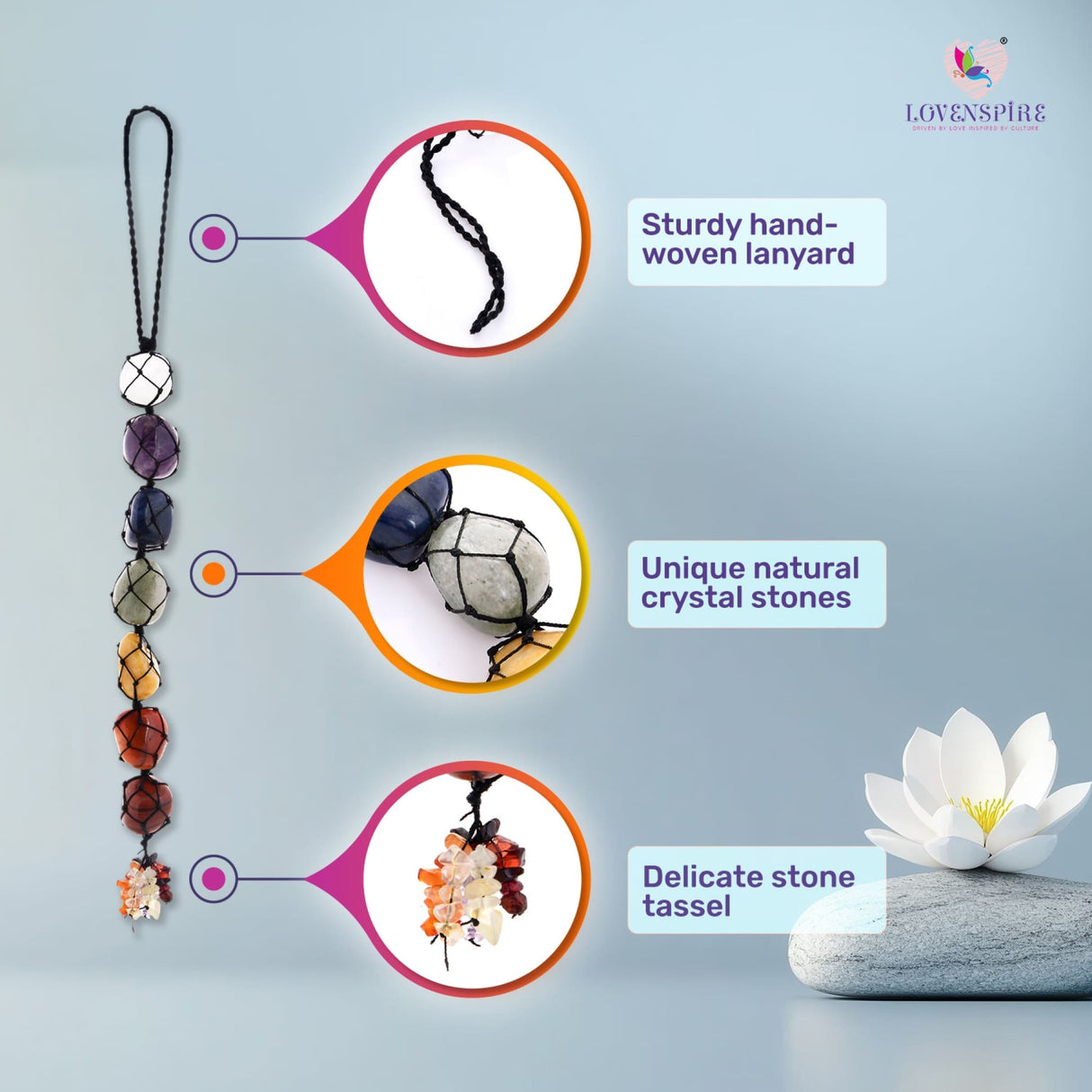 Chakra crystal stone car pendant for healing and spiritual energy enhancement