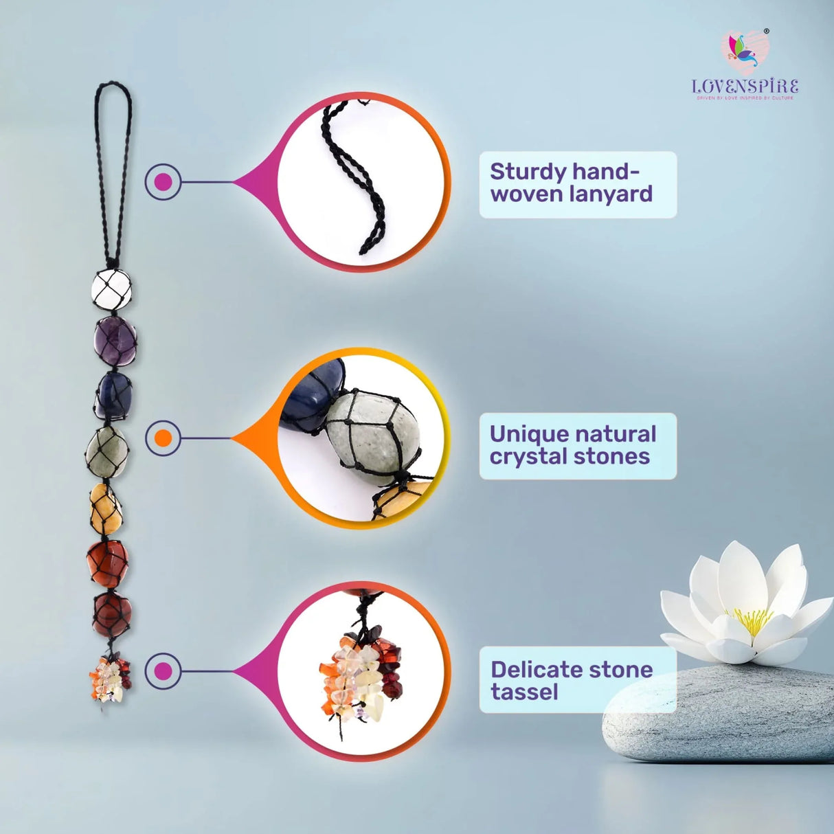 7 Chakra Hanger Car Hanging Ornament Tumbled Gemstones Reiki Healing Crystals Tassel Wall Hanging Meditation Yoga Feng Shui Chakras Spiritual Gift Goodluck Charm - Office Kitchen Home Decor - LoveNspire