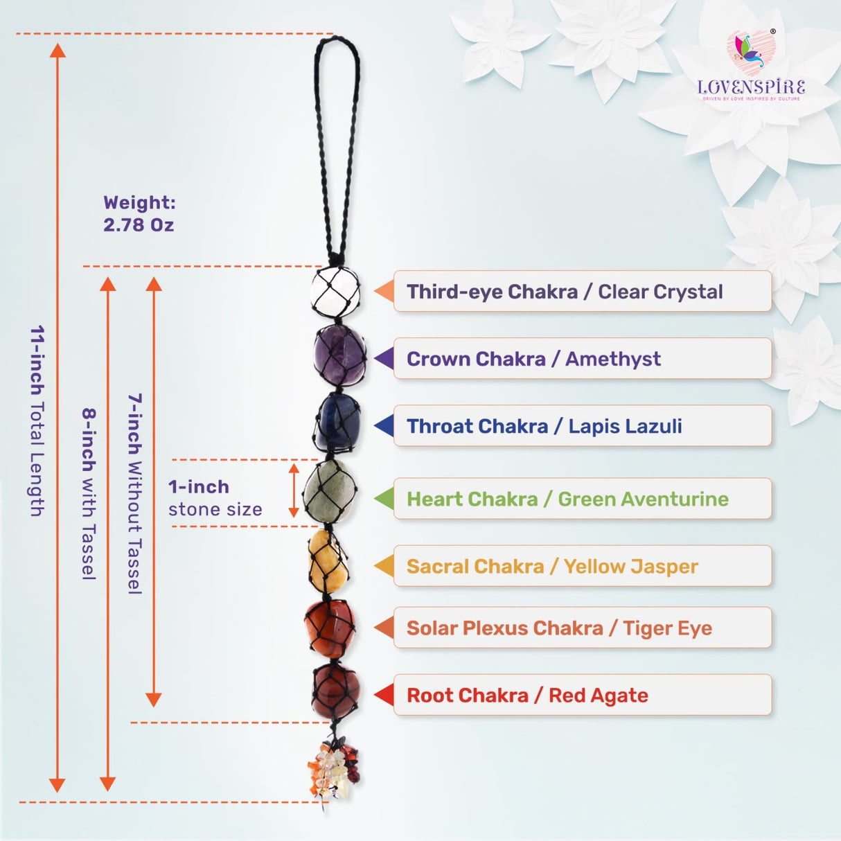 Chakra crystal hanging ornament for meditation, yoga, and spiritual decor in home or office
