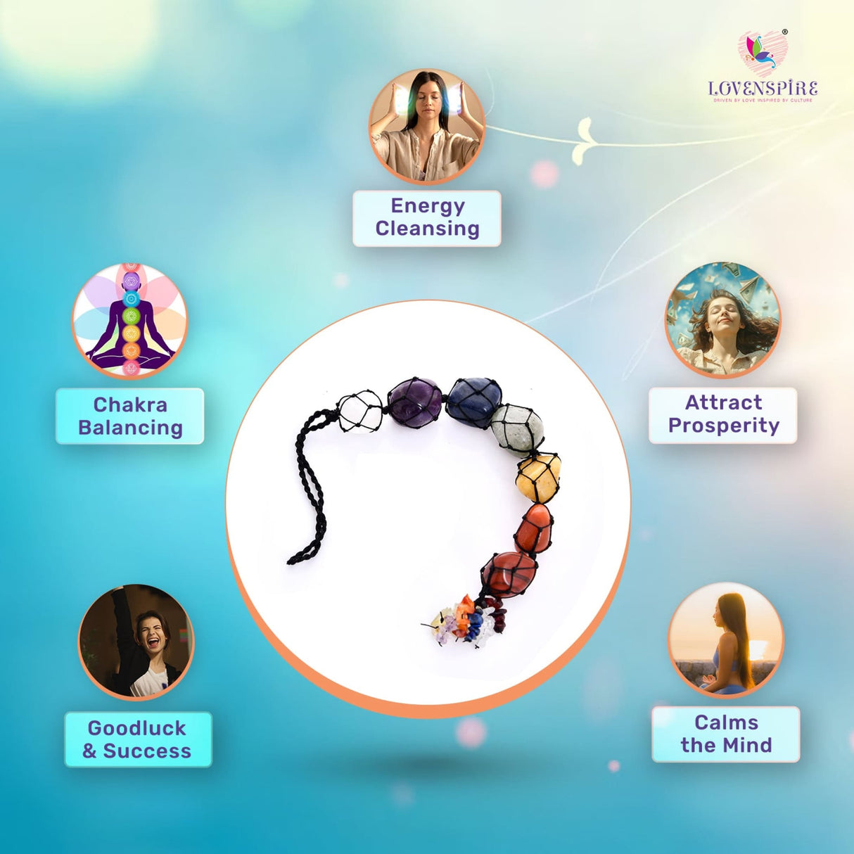 Seven chakra crystal pendant for meditation, healing, and spiritual decoration