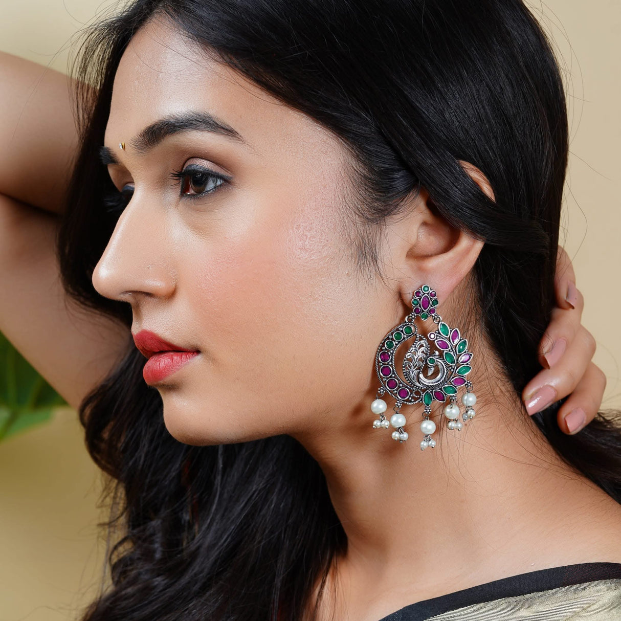 Indian Oxidized Jhumka Earrings for Women - Indian Peacock Earrings Ethnic Chandbali Jhumki Oxidized Beaded Bollywood Style Dangle Earring Jewelry for Bride | Birthday Gift for Her - LoveNspire