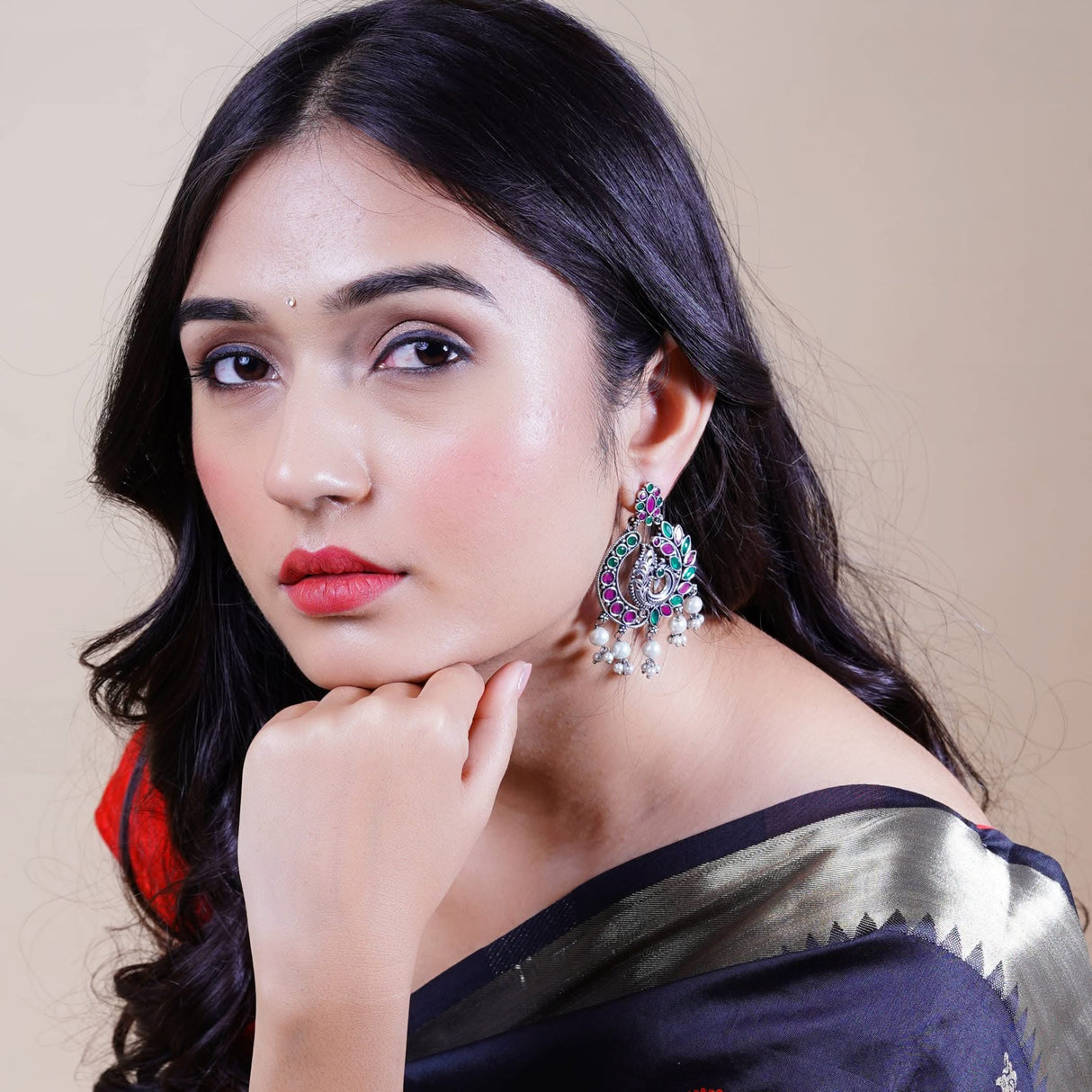 Indian Oxidized Jhumka Earrings for Women - Indian Peacock Earrings Ethnic Chandbali Jhumki Oxidized Beaded Bollywood Style Dangle Earring Jewelry for Bride | Birthday Gift for Her - LoveNspire