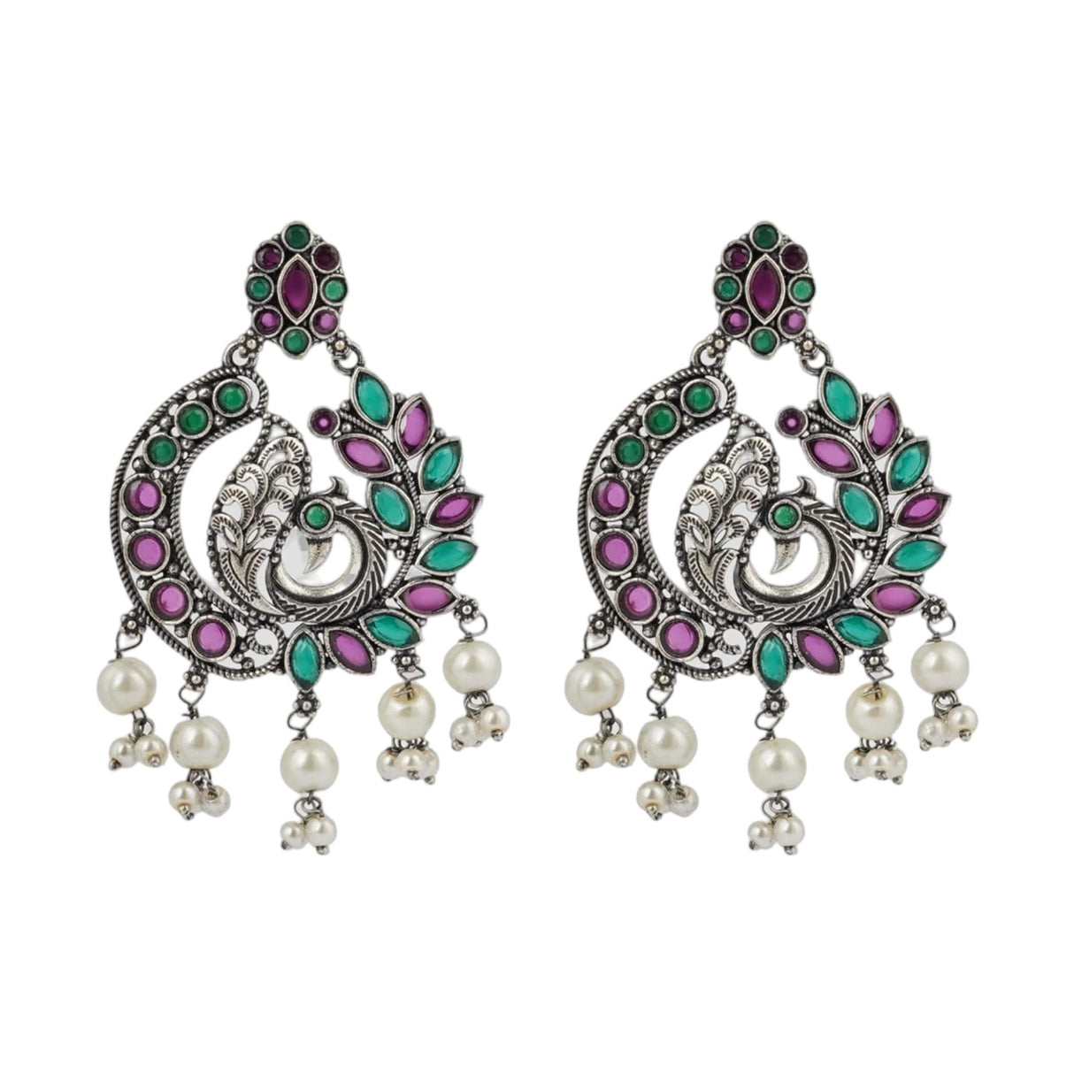 Indian Oxidized Jhumka Earrings for Women - Indian Peacock Earrings Ethnic Chandbali Jhumki Oxidized Beaded Bollywood Style Dangle Earring Jewelry for Bride | Birthday Gift for Her - LoveNspire