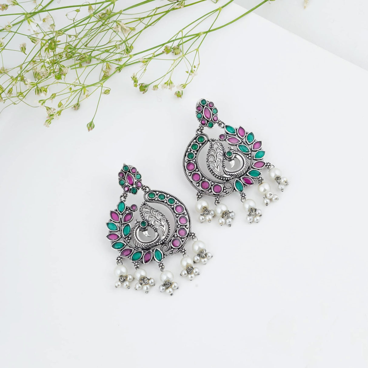 Indian Oxidized Jhumka Earrings for Women - Indian Peacock Earrings Ethnic Chandbali Jhumki Oxidized Beaded Bollywood Style Dangle Earring Jewelry for Bride | Birthday Gift for Her - LoveNspire