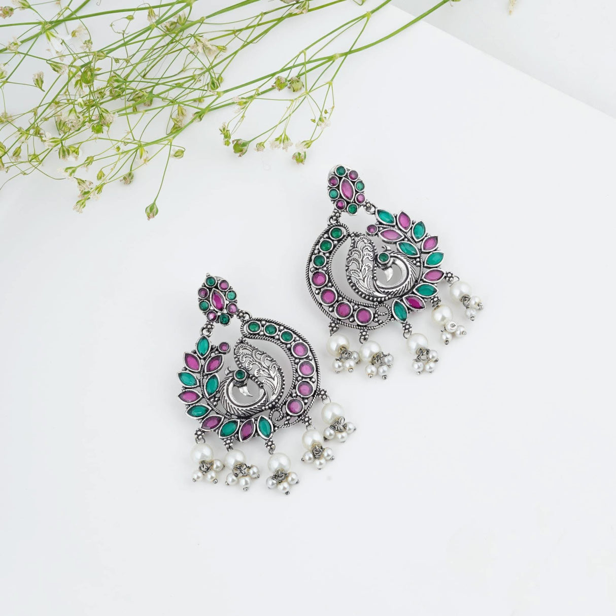 Indian Oxidized Jhumka Earrings for Women - Indian Peacock Earrings Ethnic Chandbali Jhumki Oxidized Beaded Bollywood Style Dangle Earring Jewelry for Bride | Birthday Gift for Her - LoveNspire